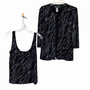 ALEX EVENINGS 2 PC BLACK STRETCH METALLIC SILVER TANK/JACKET SET FORMAL HOLIDAY